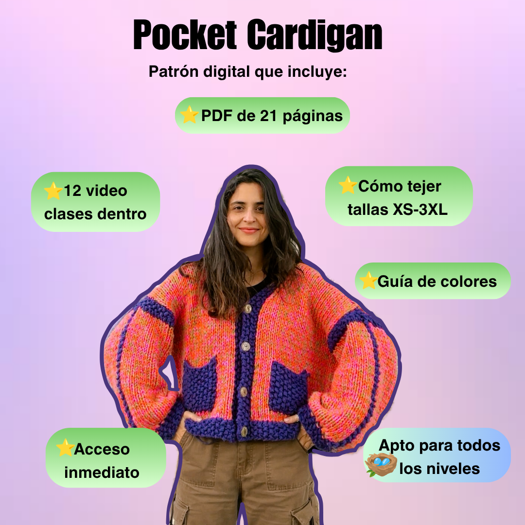 Patrón PDF + Video Clases Pocket Cardigan