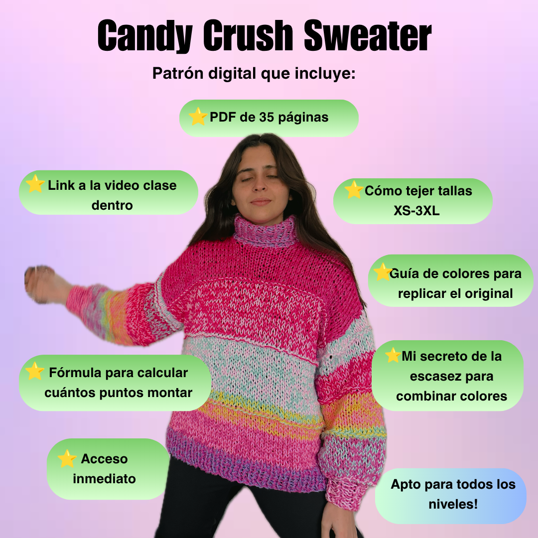 Patrón Candy Crush Sweater – PDF + Video Clase