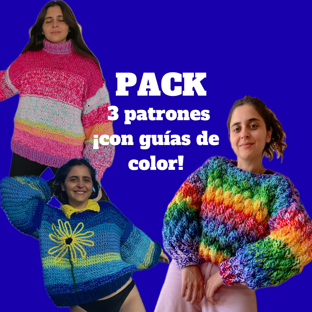 Oferta: 3 patrones + video clases + guías de color