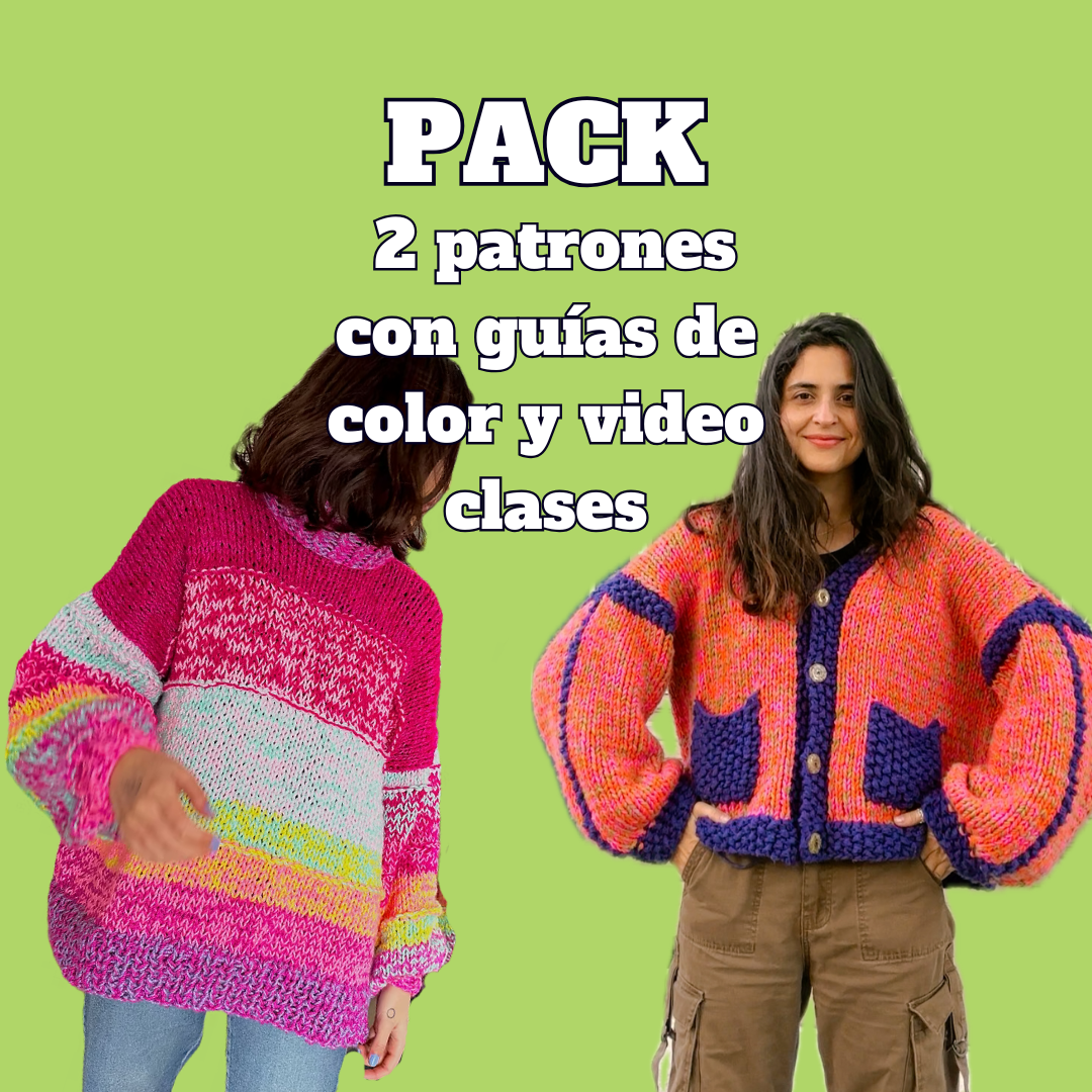 Oferta: 2 patrones con guías de colores y video clases (Pocket Cardigan + Candy Crush)