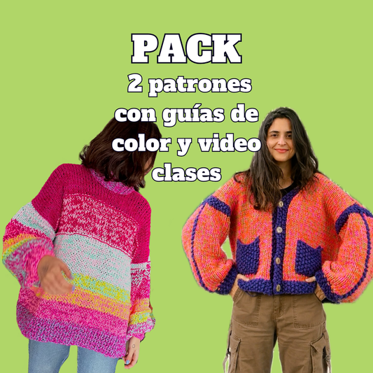 Oferta: 2 patrones con guías de colores y video clases (Pocket Cardigan + Candy Crush)